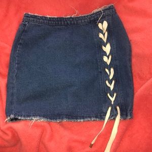 Blue Lace Up Denim Skirt